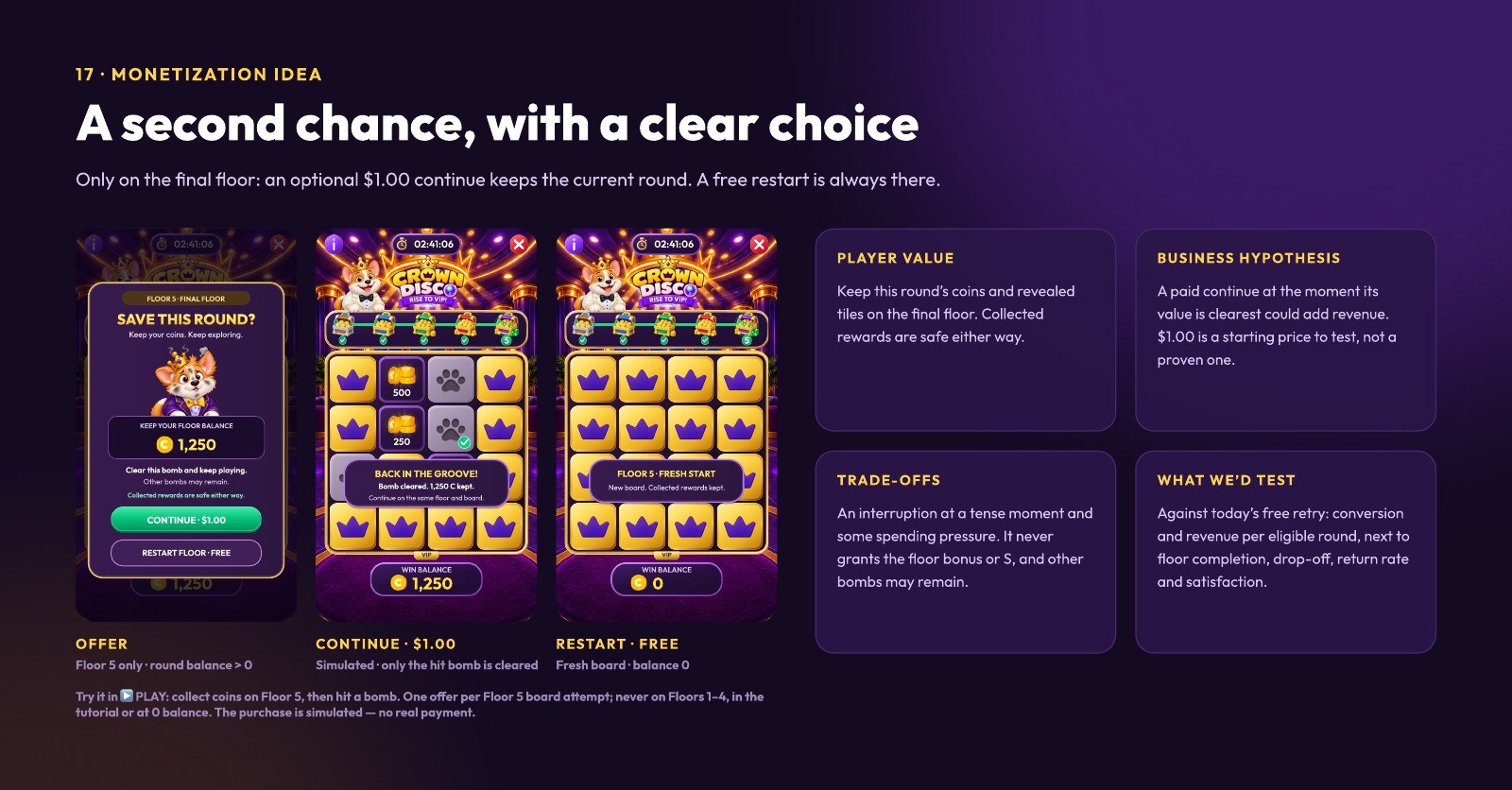 Optional second chance on the final floor
