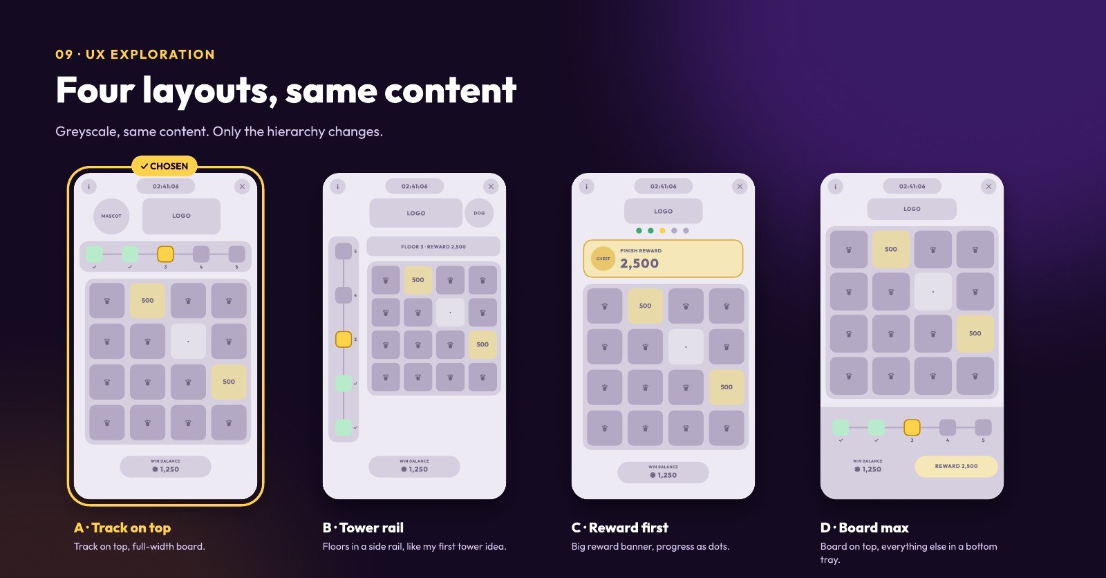 Four greyscale layout options