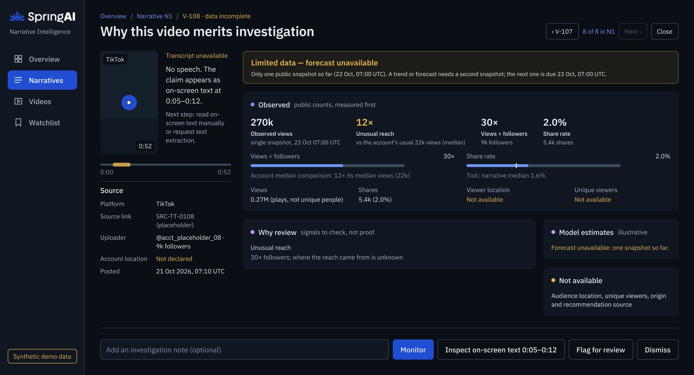 Video drill-down with incomplete data